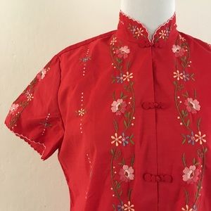 Nwot Vintage Red Embroidered Shirt